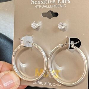 NWT Mixit Silver Hypoallergenic Hoops and Rhinestone‎ Studs